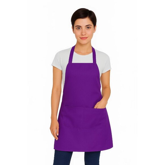 Purple Adjustable Apron with Pockets – Unisex Polyester Apron for Cooking, Craft - Picture 2 of 7